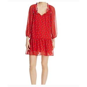 Beltaine Mini Tunic Peasant Sleeve Floral Boho Peasant Dress Red Size XS 4663